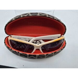 VTG Michael Kors Sunglasses White Beige orange Rhinestone Oversized Frame Case